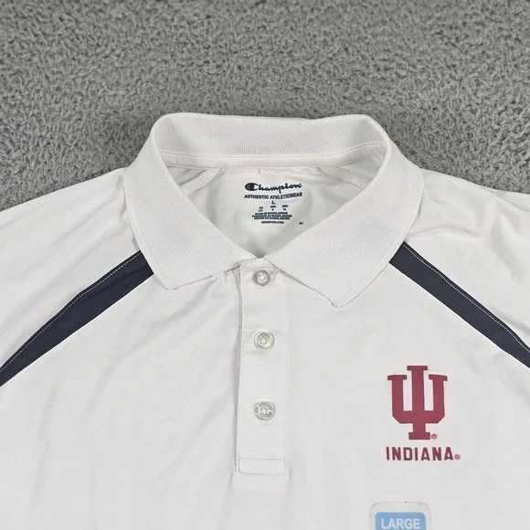 Indiana Hoosiers Shirt Mens Large White NCAA Basketball Polo Stretch Champion - Picture 9 of 14